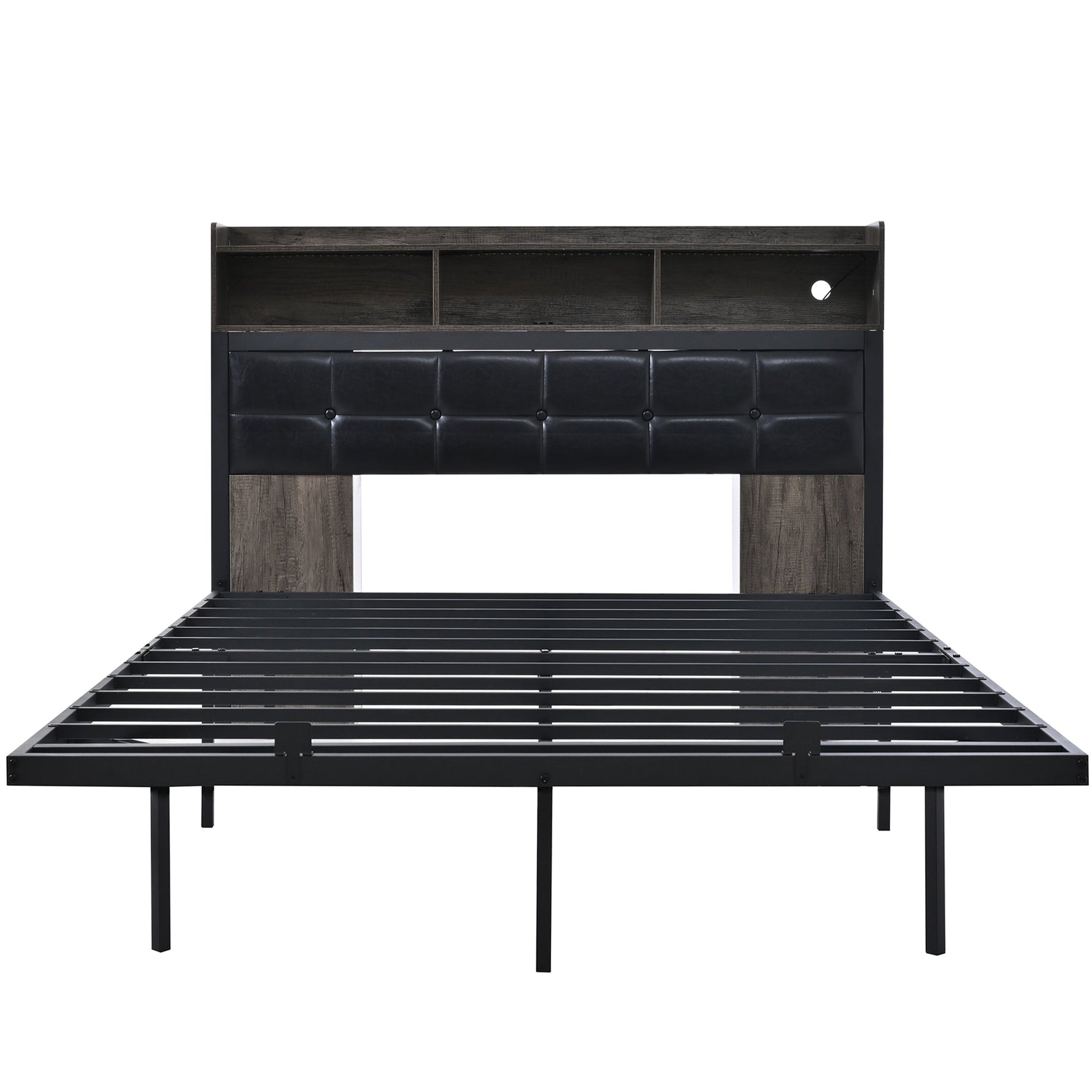 Double Bed 140x190cm with 2 Pull-out Nightstands Storage USB/Type-C LED Grey