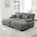 Cloud Corner Sofa, Double with Lumbar & Decorative Pillows, Wide Armrests & 2 Ottomans, Chenille Grey