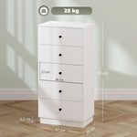 Chest of Drawers Sideboard, 5 Drawers, Wood, White