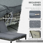 Polyrattan Sun Lounger 2-Person Relax Lounger 5-Position Backrest, Metal & PE Rattan