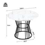Dining Table Set 5-Piece Round 100cm Black Metal White MDF Dark Grey Velvet