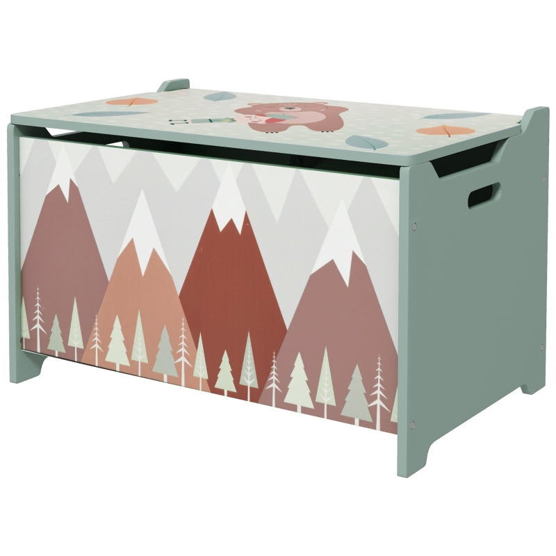 Storage Box Toy Chest, Hinged Lid Cute Design, Green