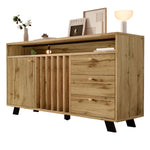 Vintage Sideboard Cabinet 3 Drawers 2 Doors Slatted Front 120cm - Dark Oak