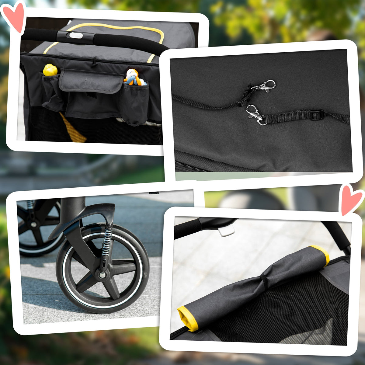 Dog Stroller, Foldable with Cushion, Mesh Window, Oxford Fabric, Dark Grey