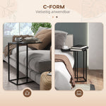 Side Table C-Shaped Laptop Bedside with Steel Frame, Black