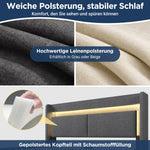 Upholstered Bed 180x200cm Hydraulic Storage LED USB/USB-C Headboard - Grey Linen