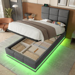 Modern Upholstered Bed 90x200cm, Adjustable Headboard, USB/LED, Hydraulic Storage - Gray Velour