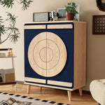Modern Shoe Cabinet with Geometric Doors and Multi-Level Storage, Blue and Natural