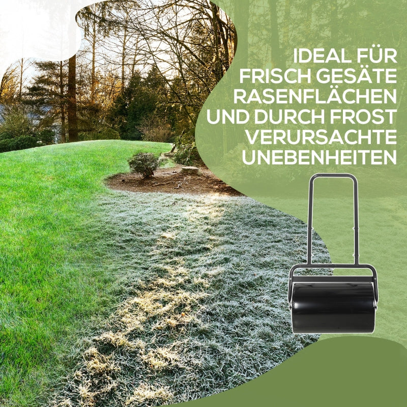 Lawn roller U-handle 32cm diameter 38L water or 62kg sand, metal black