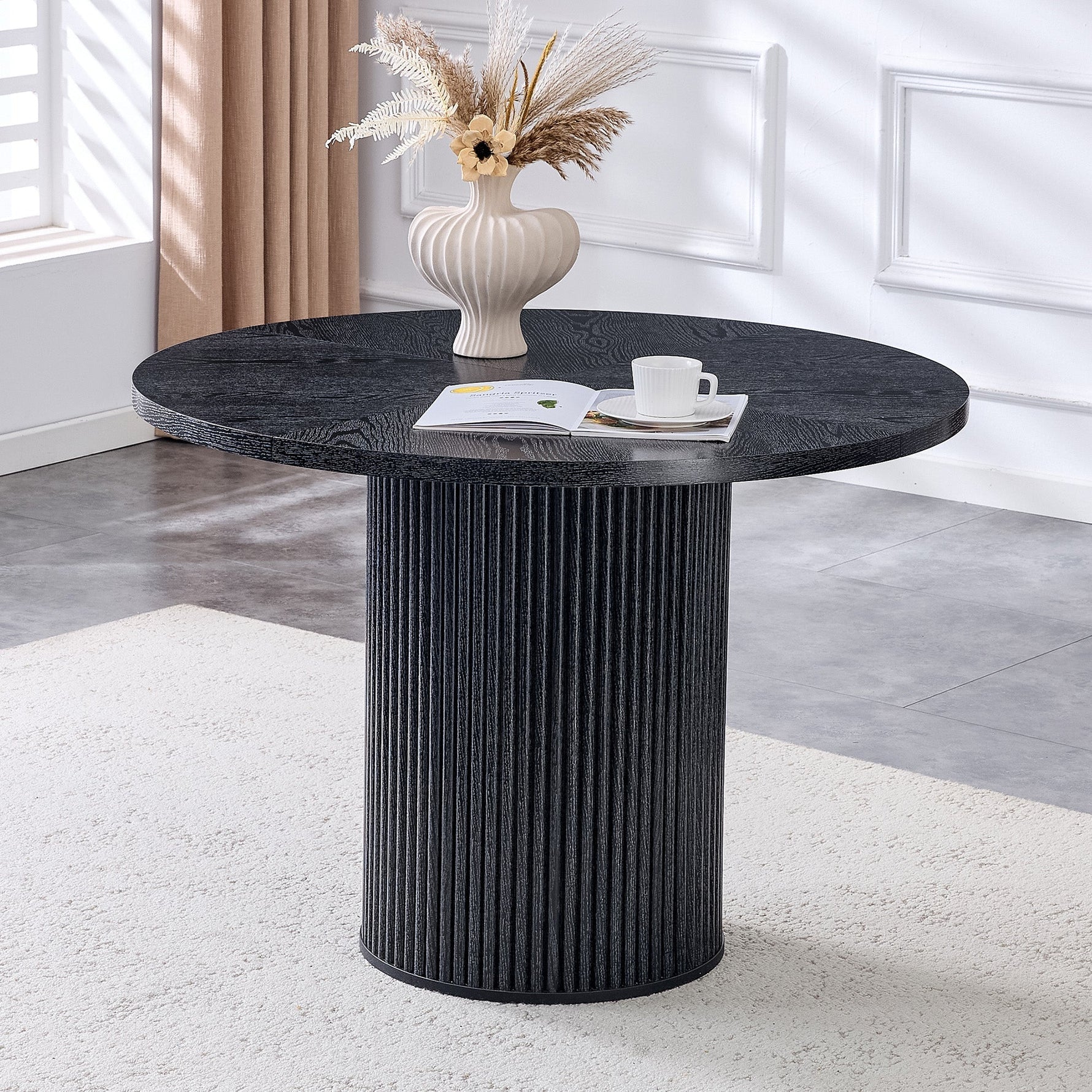 Round Dining Table 100cm 4-6 Seater Storage Base - Black MDF