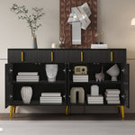 Sideboard, 4 Doors 4 Drawers, Gold Accents