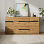 Sideboard Cabinet with 2 Doors, 4 Drawers, Handleless, Wood Color + Black