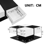 Modern Coffee Table with 2 Drawers, Square Living Room Table, 70x70x35.5 cm, Black and White