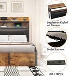 Bed Frame, 180x200, Hydraulic Lift, USB, Upholstered Headboard, Wood & Metal, Black