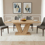 Extendable Dining Table 140/180x80cm Rectangular Thickened Top V-Shaped Legs Oak Color