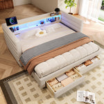 Daybed Sofa Bed 90x190cm Pull-Out Drawers USB LED, Beige Velvet