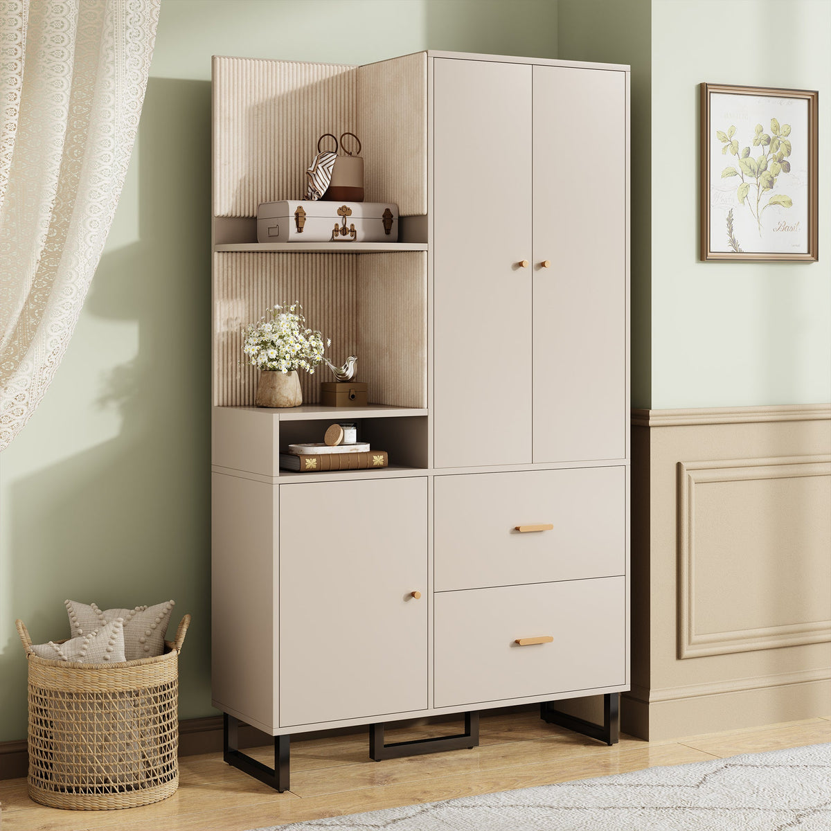 Compact Wardrobe, Hallway with Upholstered Panels & Shoe Cupboard, 110x186x38 cm