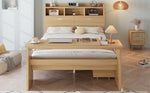 Children's Single Bed 140x200cm with Storage & Table, Natural Wood