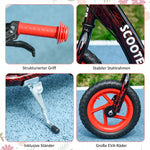 Children's Kick Scooter with Height-Adjustable Handlebar, Brake and Kickstand, Red