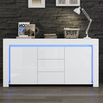 Living Room Cabinet 140cm 3 Drawers 2 Doors LED High-Gloss White