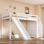 Children's Bunk Bed 90x200cm with Slide & Storage Ladder, White