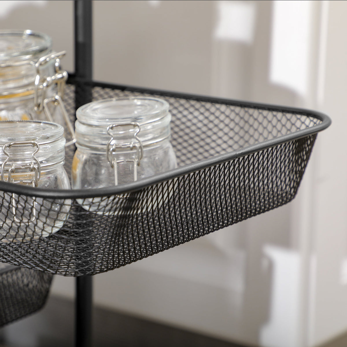 Kitchen Cart, 4 Baskets Storage Rack on Wheels, Steel Black