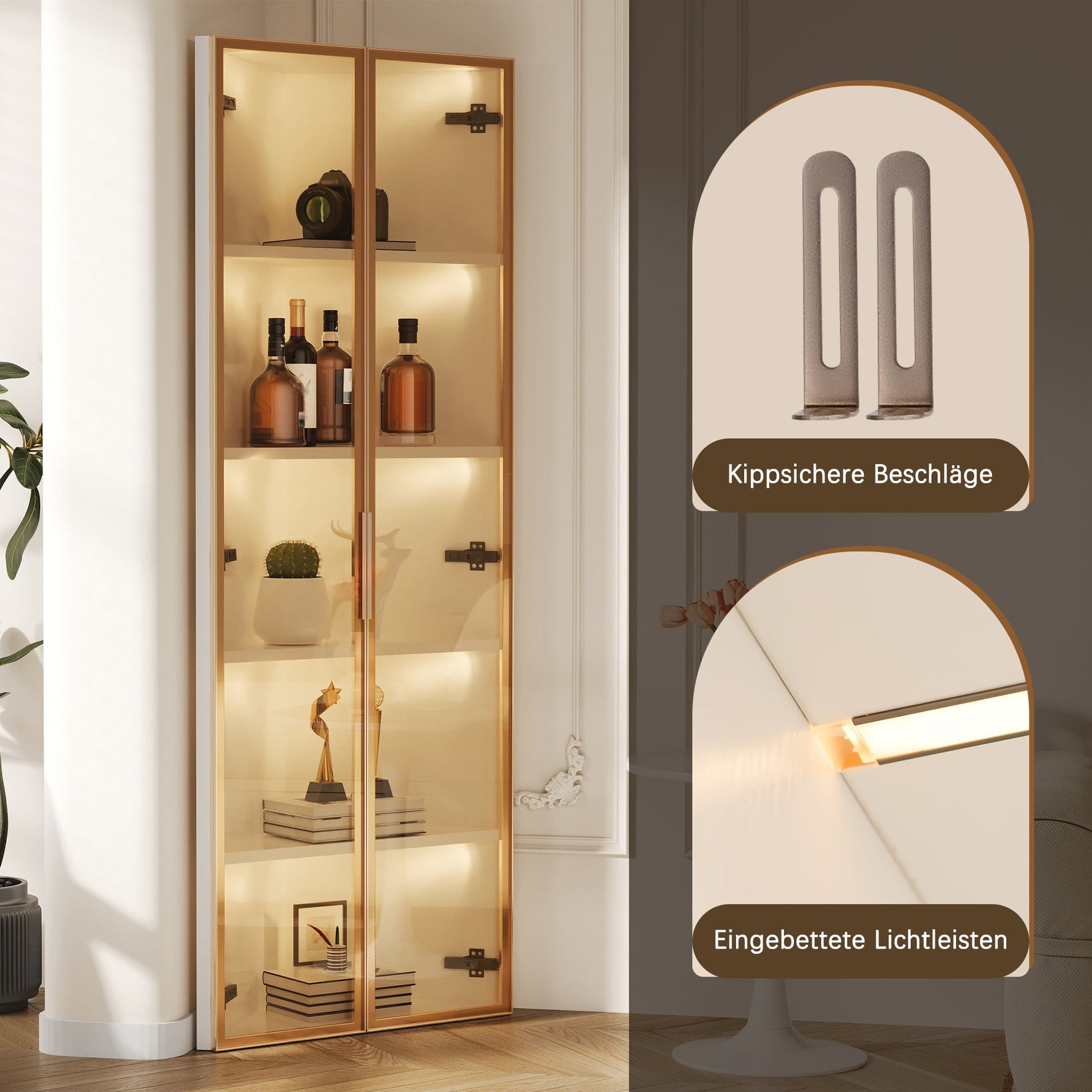 LED Glass Display Case with Integrated Light Strip and Tempered Glass, White