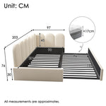 Upholstered Daybed Sofa Bed 90x200cm Pull-out Slatted Base Velvet Beige