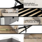 Hydraulic Bed, Storage Space, Raised Soft Fence, Velvet + Plywood, Grey