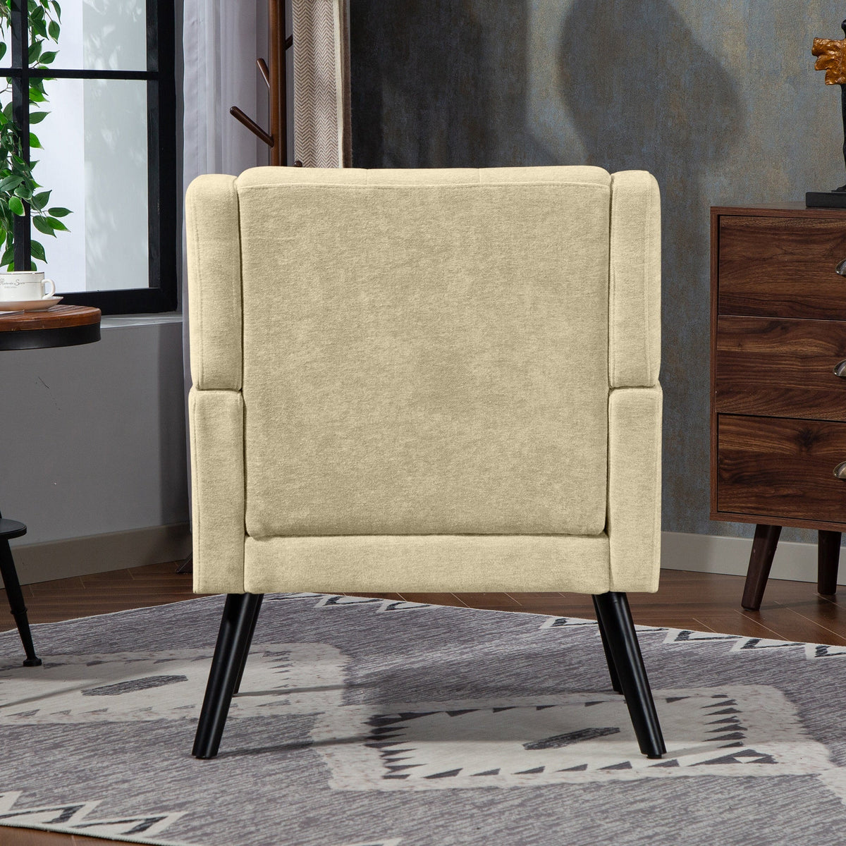 Armchair Mid-Century Modern Buttoned Suede Solid Wood Legs