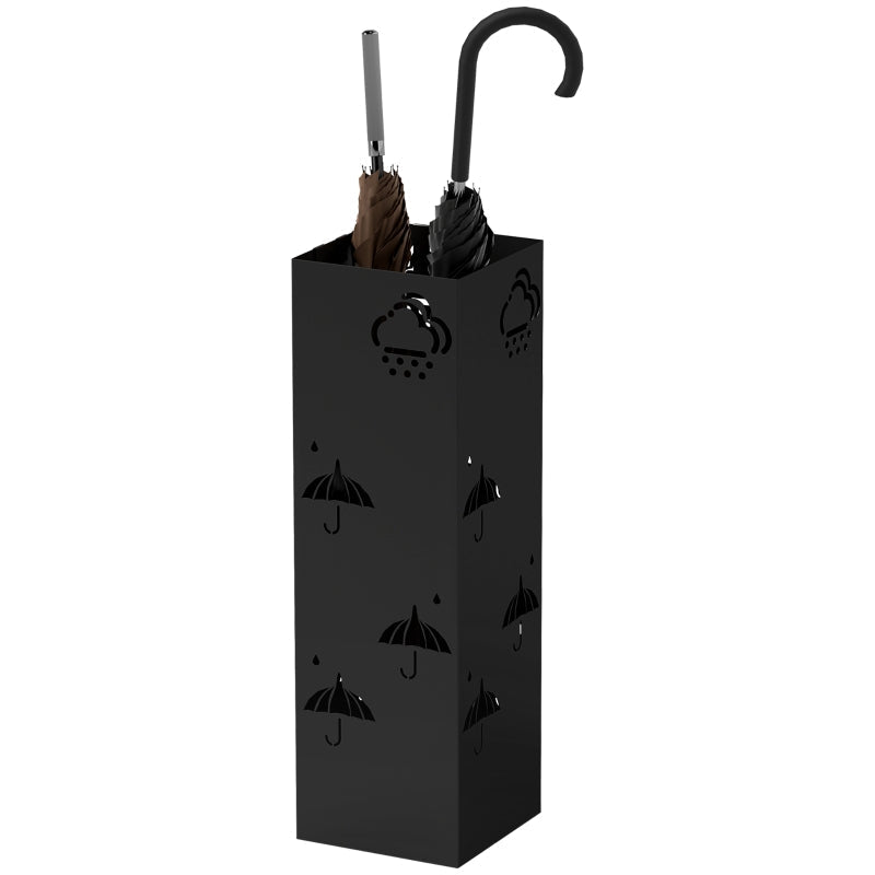 Umbrella Stand, 4 Hooks, Water Catcher, Steel Black