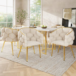 Dining Set 140x80cm Table 6 Chairs Marble Pattern - Gold Legs