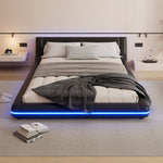Floor Bed 140x200cm LED Ambient Light - PU Black