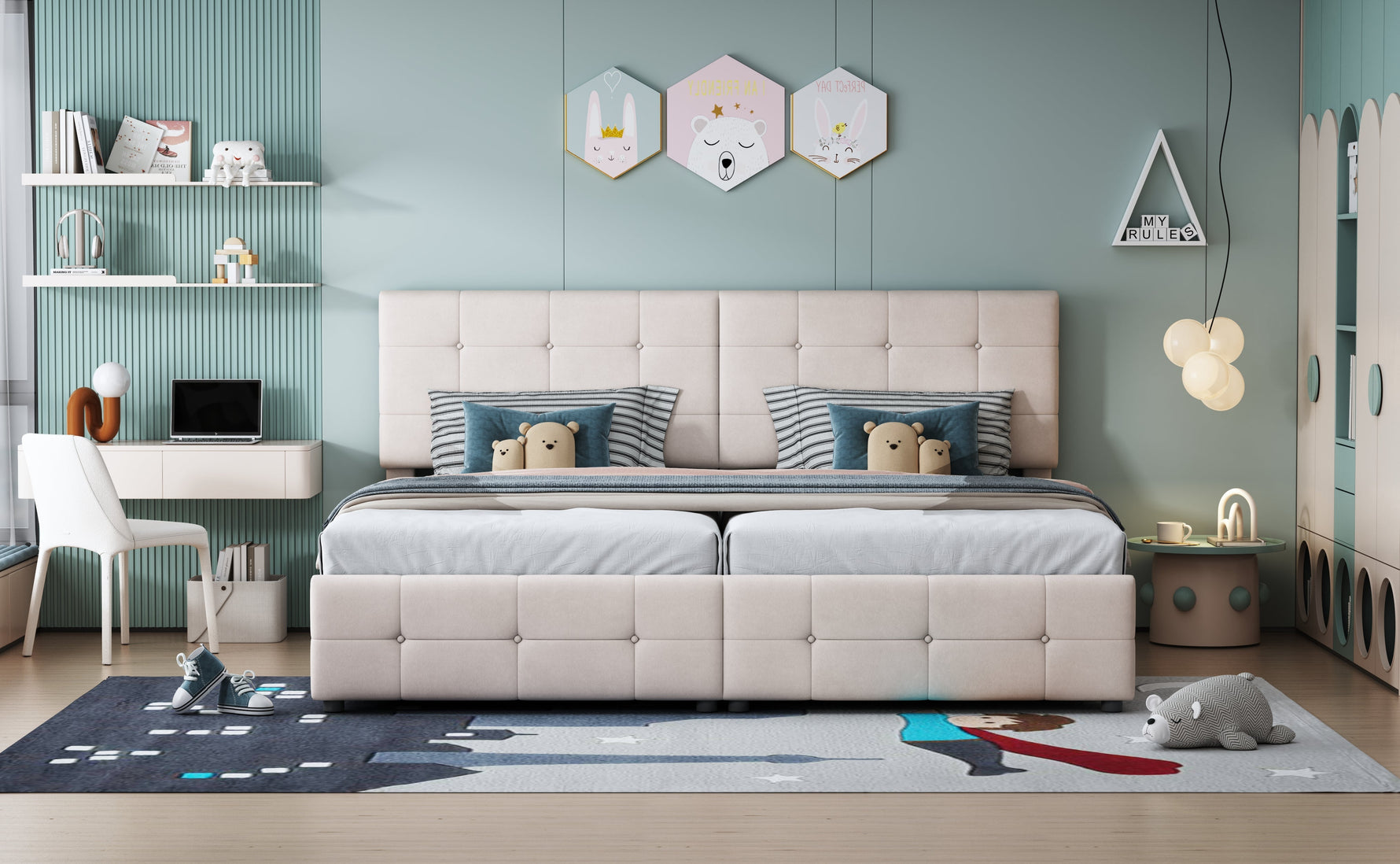 Upholstered Bed 180x200cm, Hydraulic Storage High Box Multifunctional, Beige Velvet