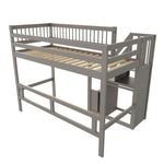 Solid Wood Children's Bed 90x200 with Storage Cabinet, Grey