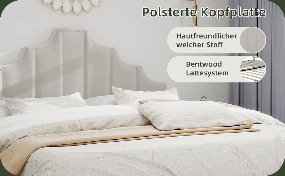 Soft Bed, Minimalist Headboard, 140*200CM, Beige