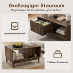 80 cm Coffee Table, Mid-Century Modern with Drawer and Open Shelves, Walnut Color