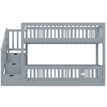 Bunk Bed 90x200 with Safety Stairs & Storage Drawers, Grey Wood