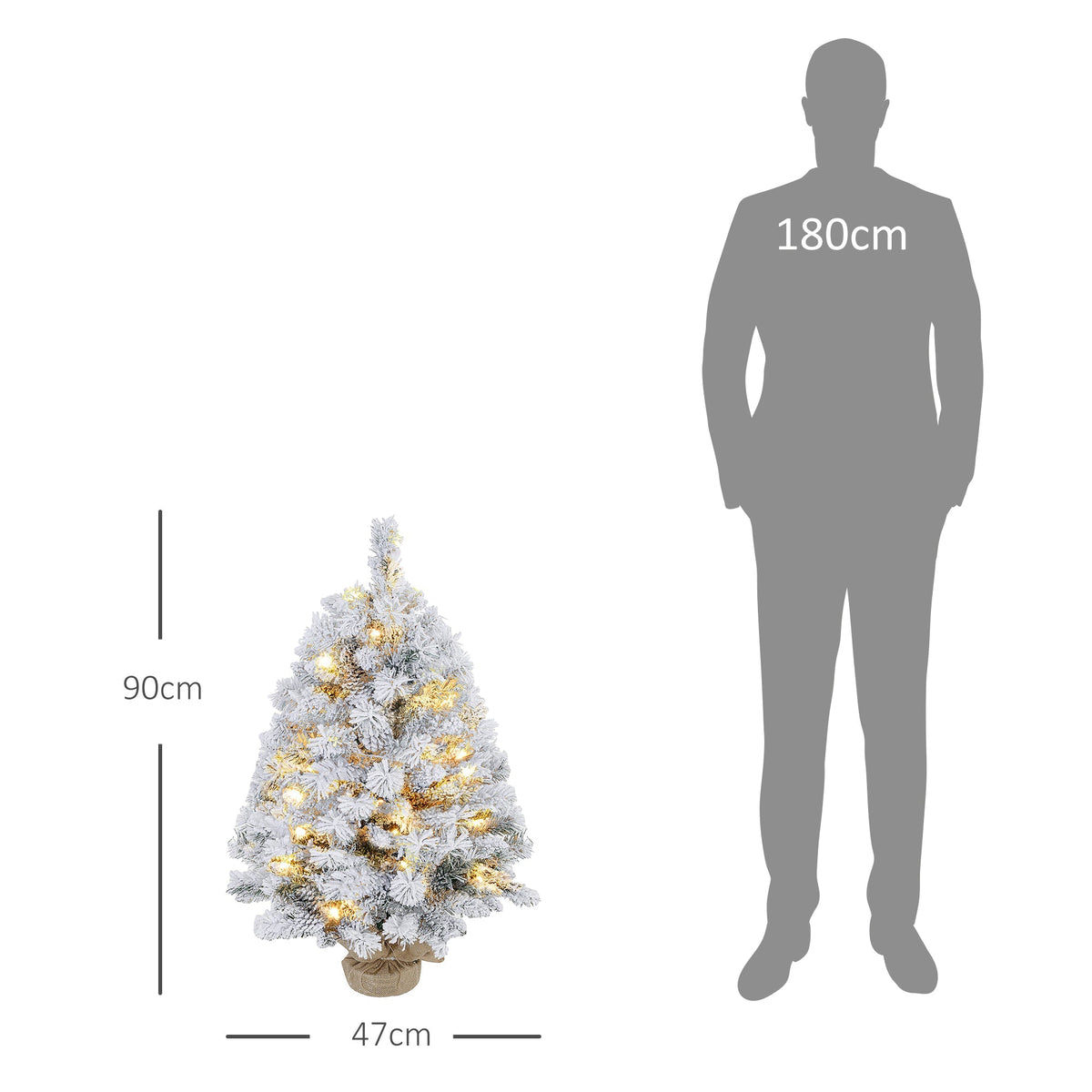 Christmas Tree, LED, Snow Branches, Pine Cones, Flame-Retardant, Concrete Base