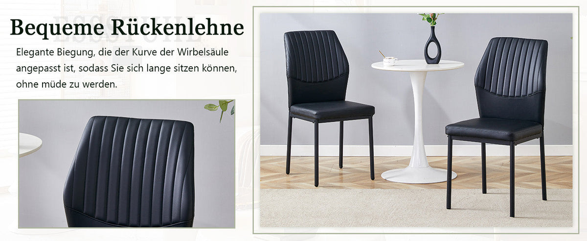 Set of 4 Dining Chairs with Vertical Embossing and Metal Legs, Black PU