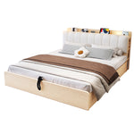 Wooden Flatbed 180x200 with Hydraulic Storage & USB, Wood