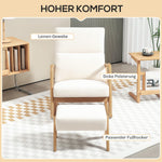 Rocking Chair Footstool Recliner Wooden Legs Linen Look Cream White