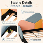 Children's Upholstered Bed 90x200cm with Fall Protection, Multicolour