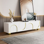 TV Lowboard with Textured Doors, Drawers & Open Compartments - Gold