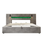 Upholstered Double Bed 180x200cm USB LED Storage - Velvet Grey