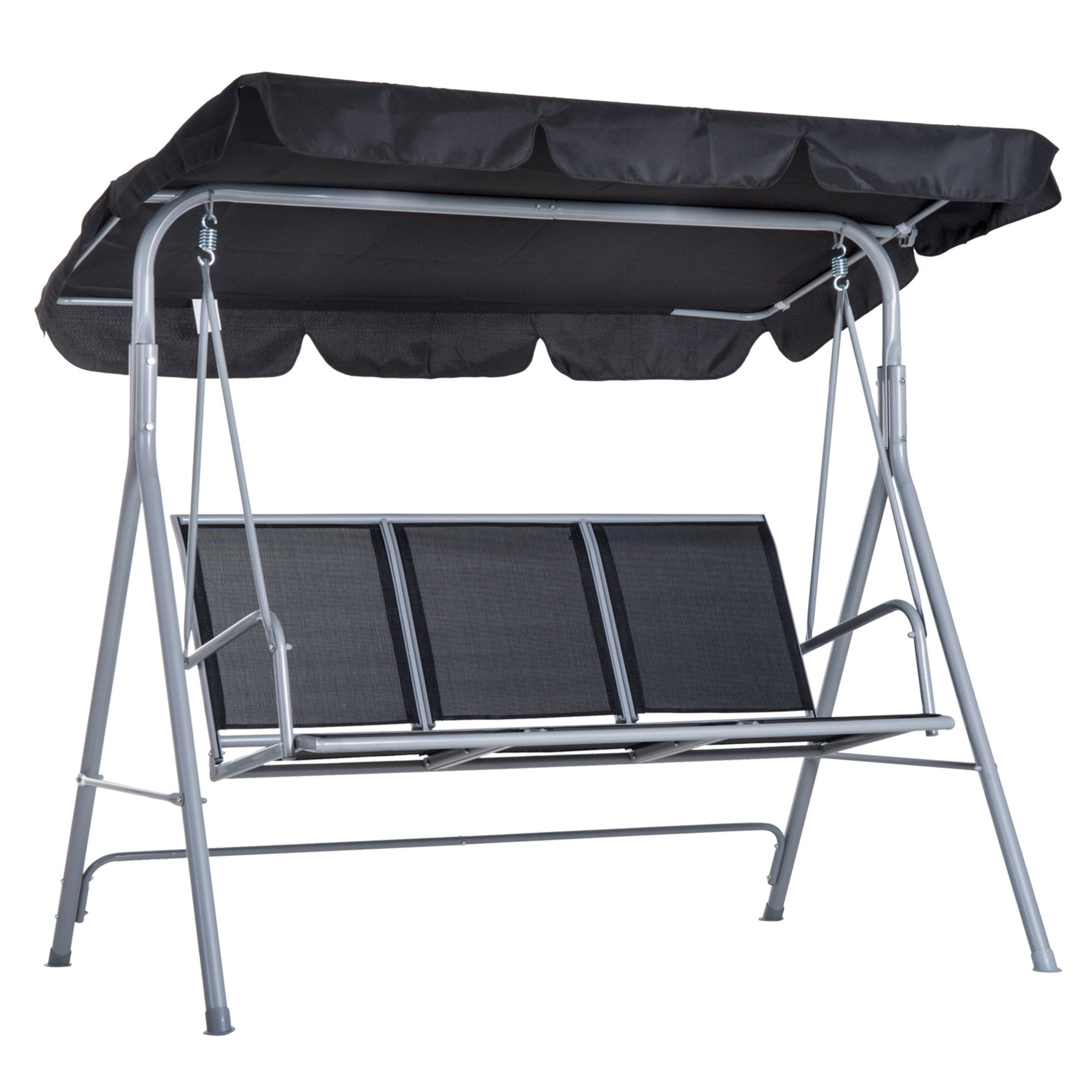 Hollywood Swing, 3-Seater Elegant Garden Swing with Roof, Metal Frame Grey/Silver