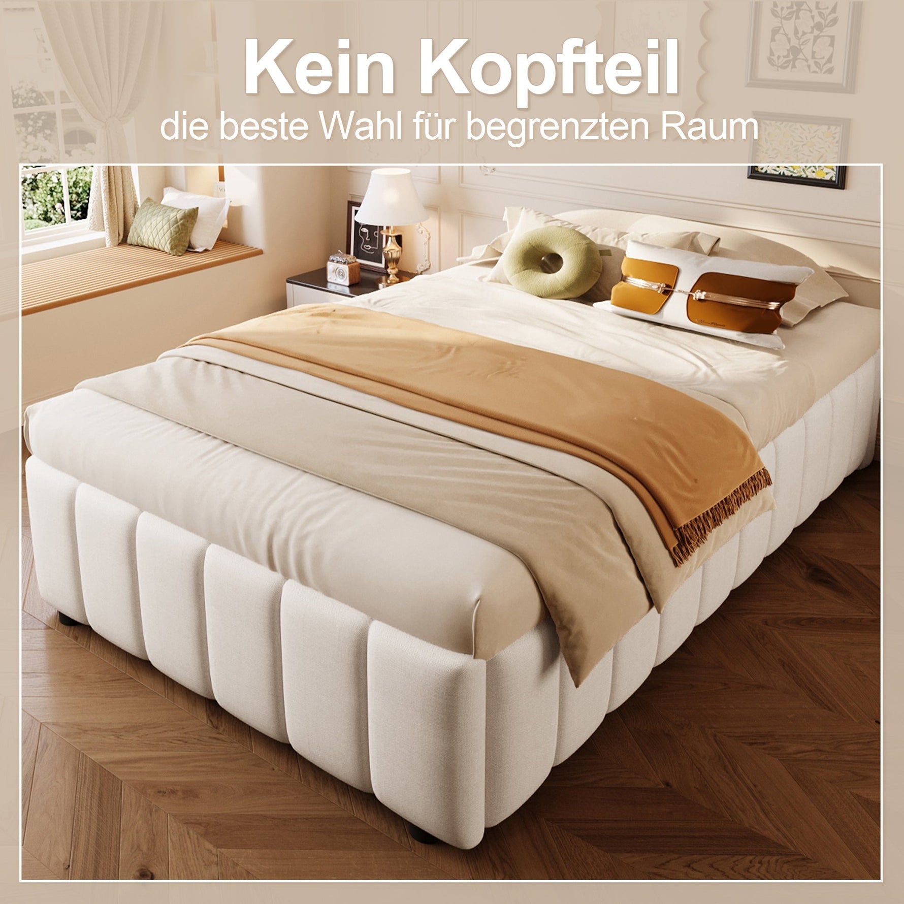 Upholstered Bed 90x200cm Hydraulic Storage - Beige