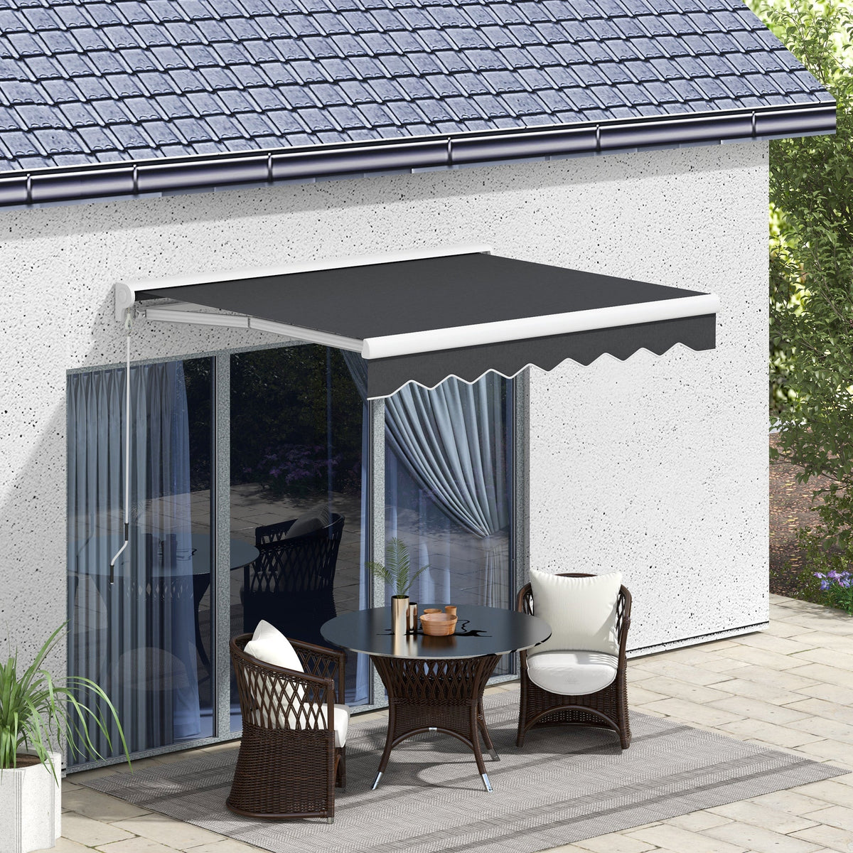 Folding Arm Awning Electric 2.5x2m Hand Crank Remote Control Aluminium Grey
