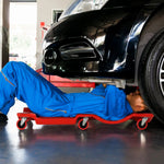 DURHAND Car Rolling Board Workshop Bed, 6 Wheels, 120 kg Load Capacity, Red