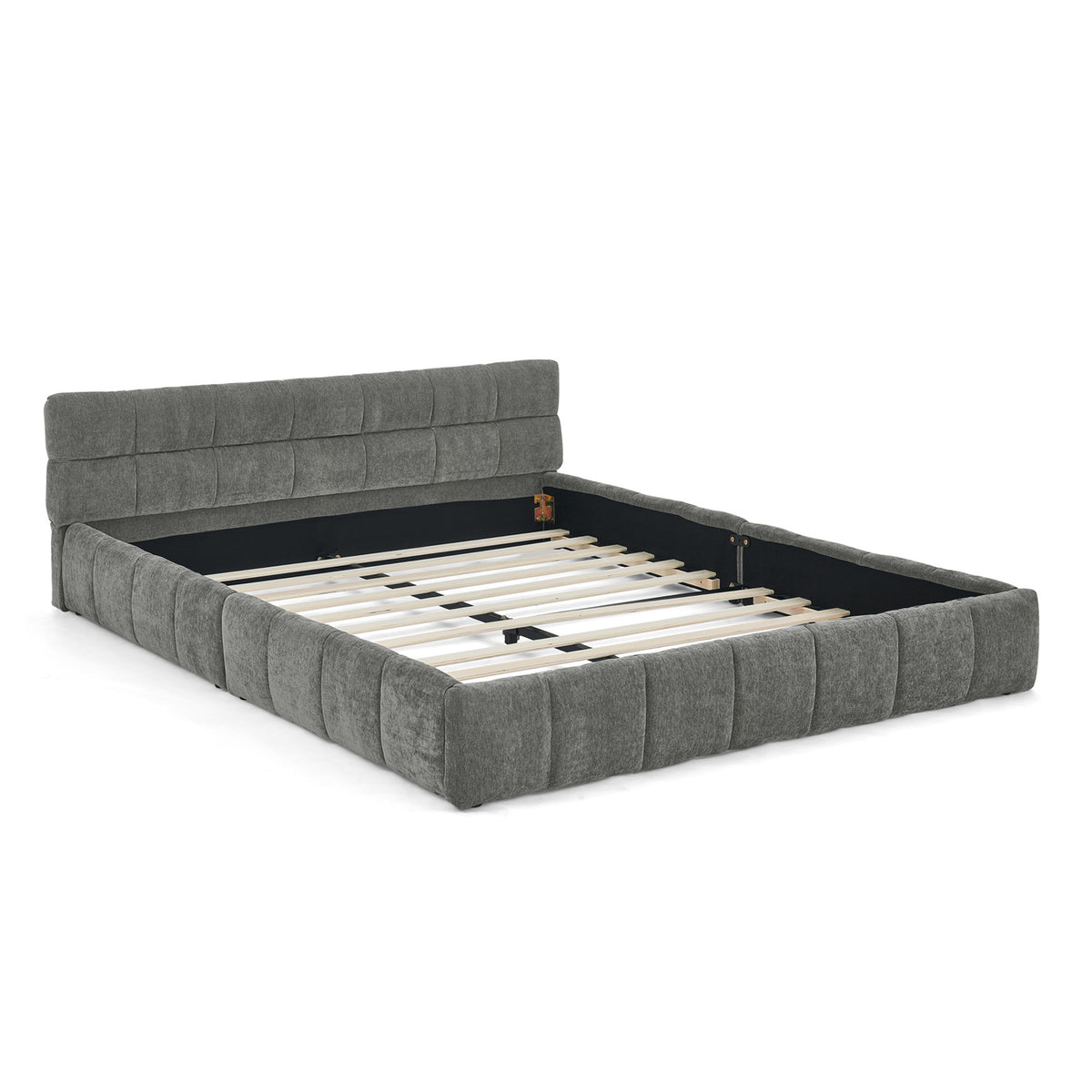Double Bed 140x200cm Square Quilted, Dark Grey Chenille